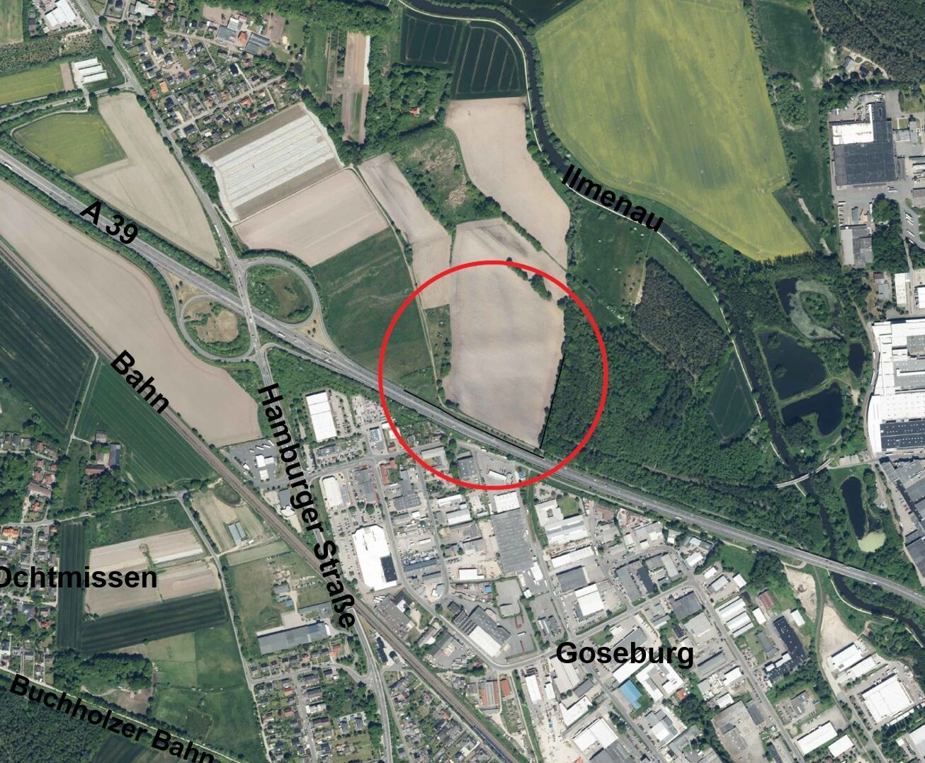 Hansestadt Lüneburg: Auch hier östlich der Autobahnauffahrt möchte die Stadt Freiflächen-Photovolatik-Anlagen einrichten.